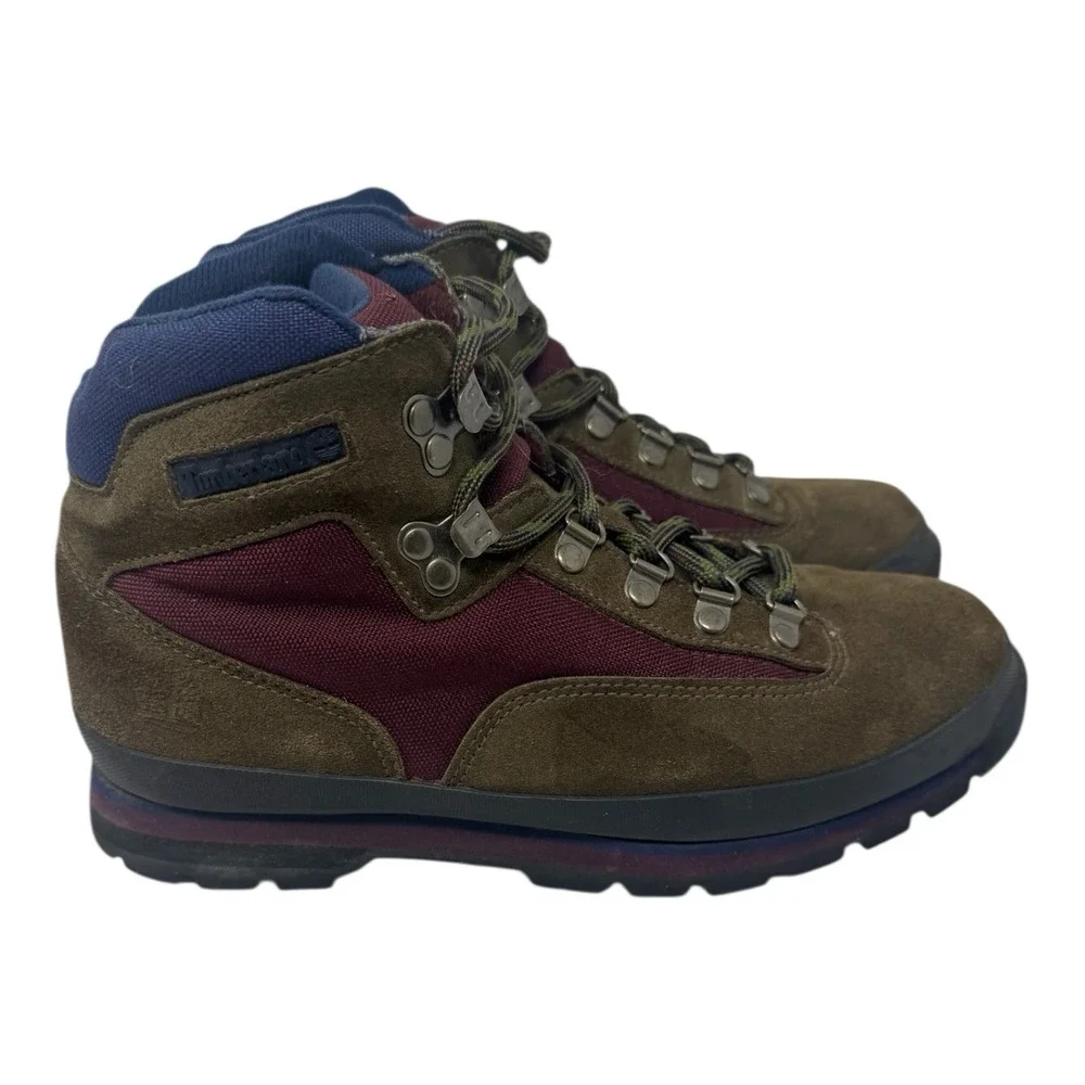 Vintage 🔥90's 🤑Timberland 🚨Euro Hiker Suede Boots Brown Maroon‎ Blue Snow 8